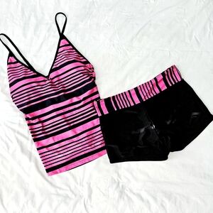 Pink and Black Striped Women's Swim Set
